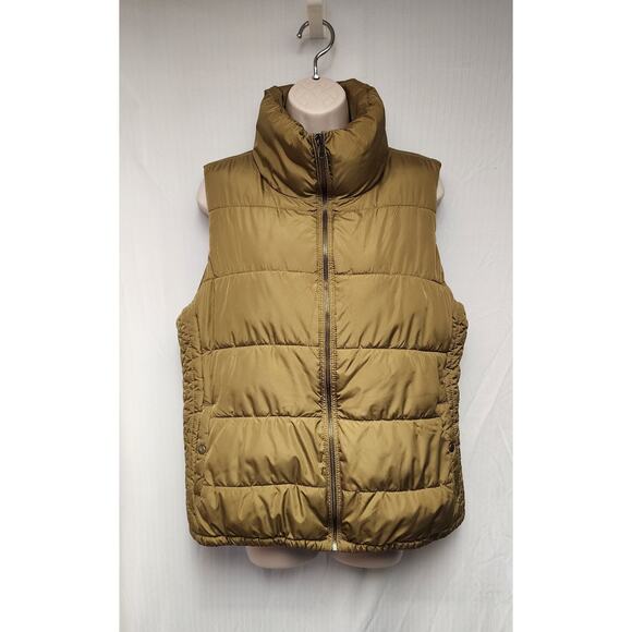Old Navy Women's Sleeveless Olive Green Puffer Vest Full Zipper Pockets Size L - Picture 2 of 7